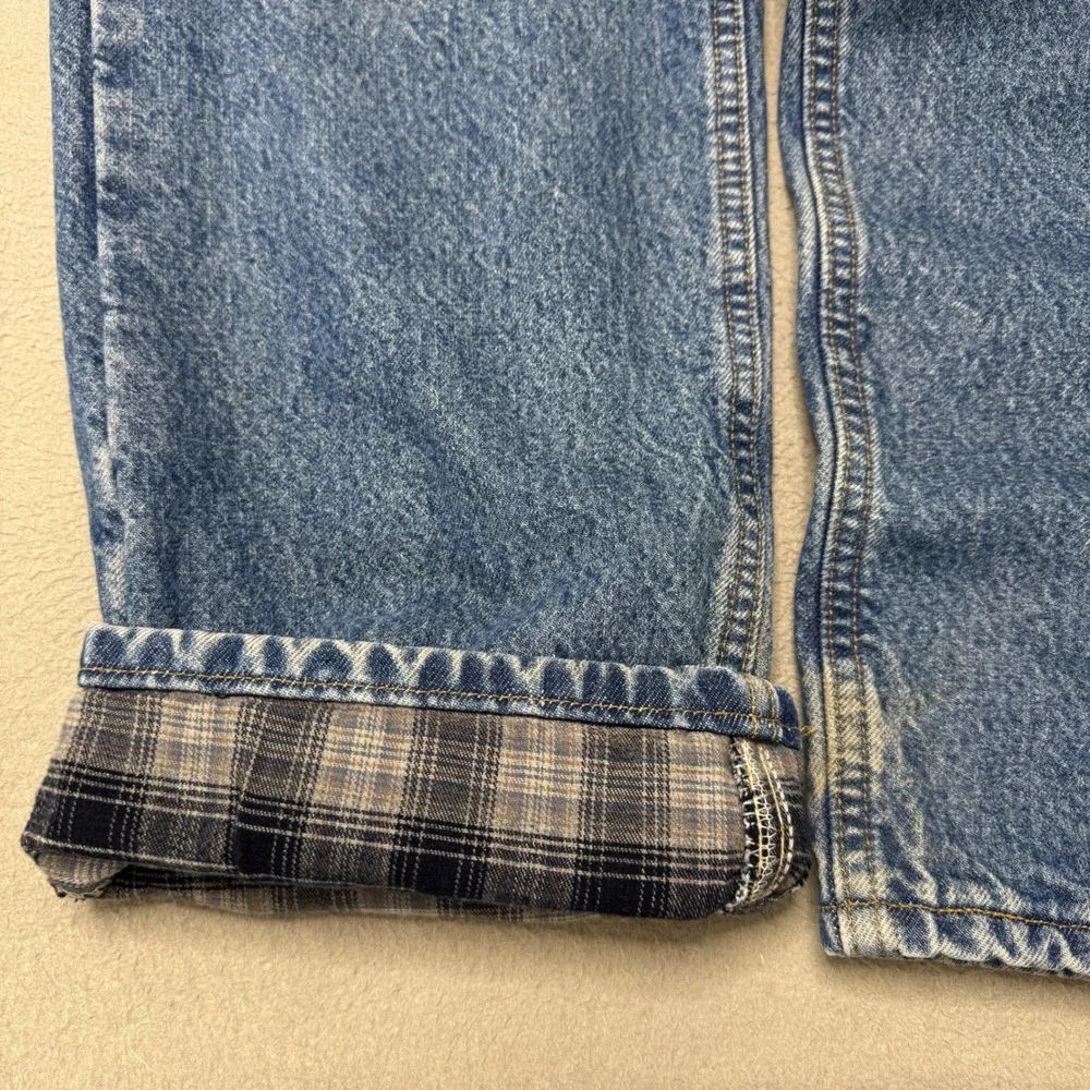 Carhartt Jeans Mens 36x32 Blue Flannel Lined Relaxed Straight Leg Denim B172 DST